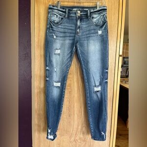 KanCan Signature Blue Skinny Jeans with Distressed Details and Fading